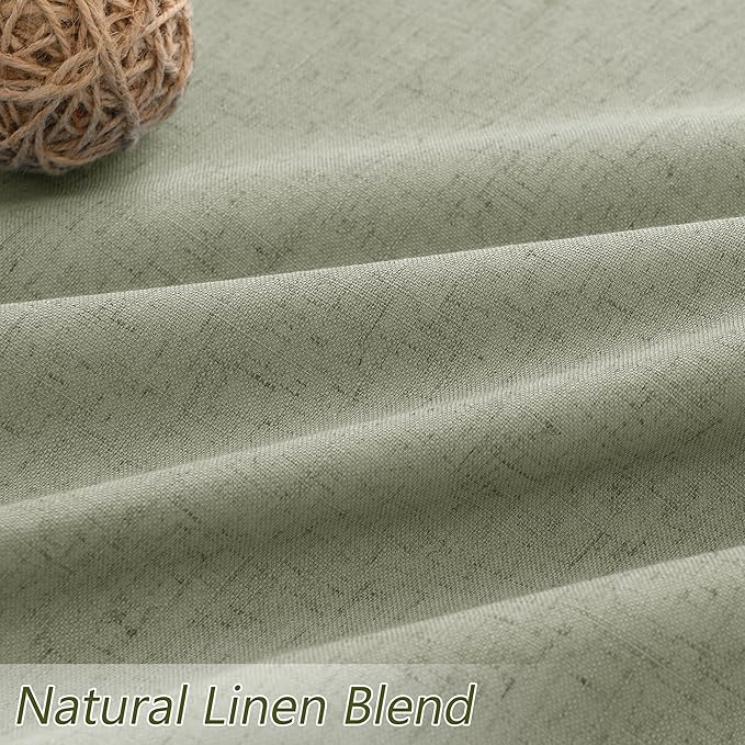 Sage Green 100% Blackout Linen Curtains 92 Inch Length 2 Panels Set for Living Room Bedroom Back Tab Thermal Insulated Black Out Drapes Room Darkening Farmhosue Window Curtains 92 Inches Long