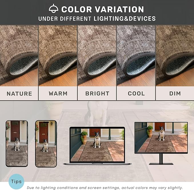 Hazo Haus Boho Taupe Brown 5x7 Living Room Rug - Modern Vintage Traditional Oriental Neutral, Washable Low Pile Non-Slip Large Area Rugs for Nursery Dining Under Table