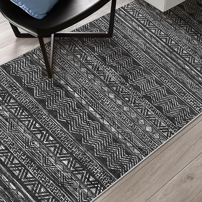 2x8 Washable Kitchen Runner Rug: Modern Moroccan Runners for Hallway Soft Non Slip Rugs with Rubber Backing Low Pile Thin Waterproof Floor Carpet for Entryway Bedroom Bathroom Indoor 2x8 Black