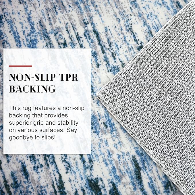 Lansny Modern Abstract Hallway Runner Rug, Grey Blue White Washable Kitchen Runner Non-Slip Soft 2x8 Runner Rug Thin Print Faux Wool Carpet for Entryway Bedroom Laundry Room Indoor Home Decor