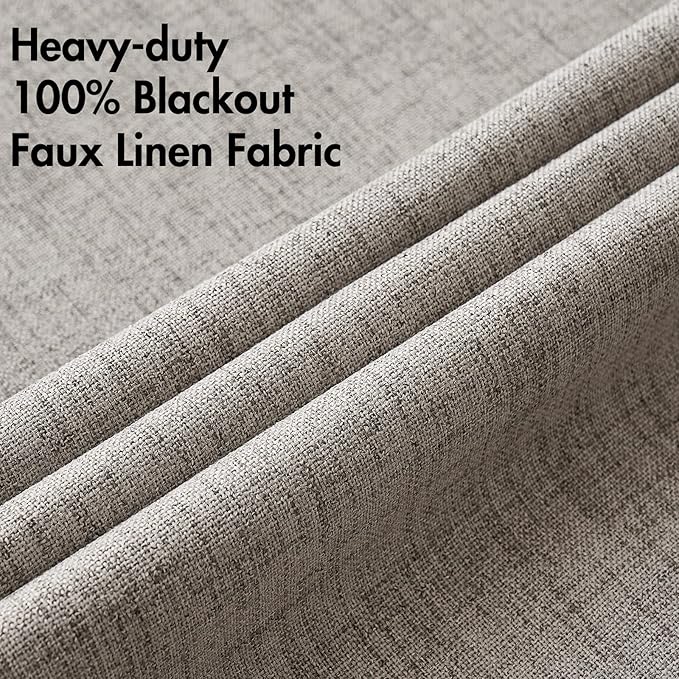 MIULEE 100% Blackout Linen Textured Curtains for Bedroom Solid Thermal Insulated Warm Taupe Grommet Room Darkening Curtains & Drapes Luxury Decor for Living Room Nursery 52 x 108 Inch (2 Panels)