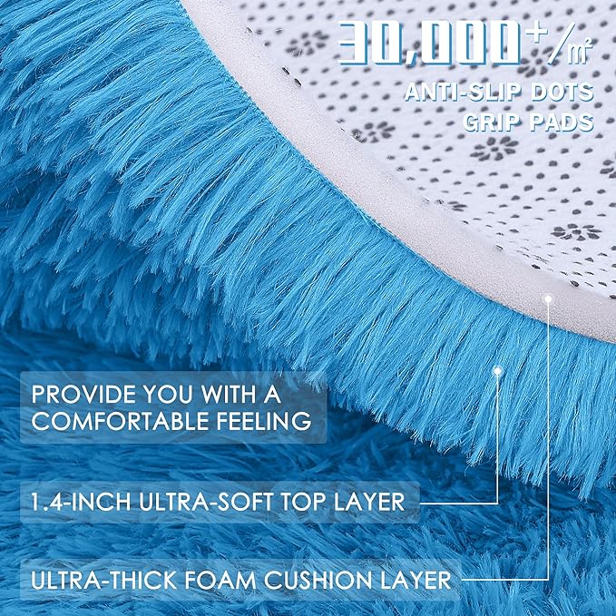 OLANLY 2x8 Machine Washable Runner Rugs for Hallway, Soft Fluffy Shaggy Bedside Rugs for Bedroom, Living Room, Indoor Floor Carpet for Kids Girls and Boys, Home Decor Aesthetic, Bright Blue