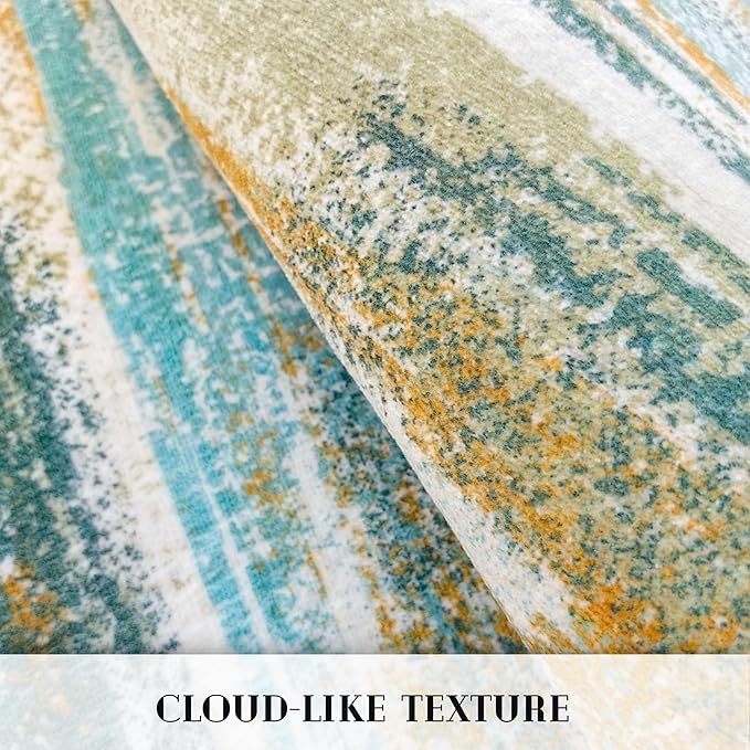 Lansny Modern Abstract Runner Rug 2.6x12, Green Mustard Multi Washable Long Kitchen Runner Non-Slip Soft Hallway Rug Runner Thin Print Faux Wool Carpet for Entryway Bedroom Laundry Room Indoor