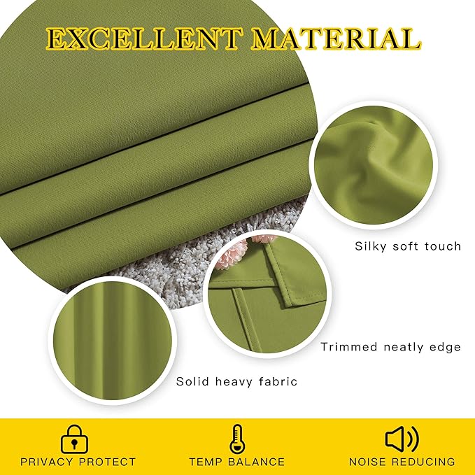 NICETOWN Fresh Green Room Darkening Curtains 102 inch Length, Grommet Energy Saving Thermal Drapes Sound Reducing Heat Blocking Window Treatments for Living Room, 2 Panels, W52 x L102