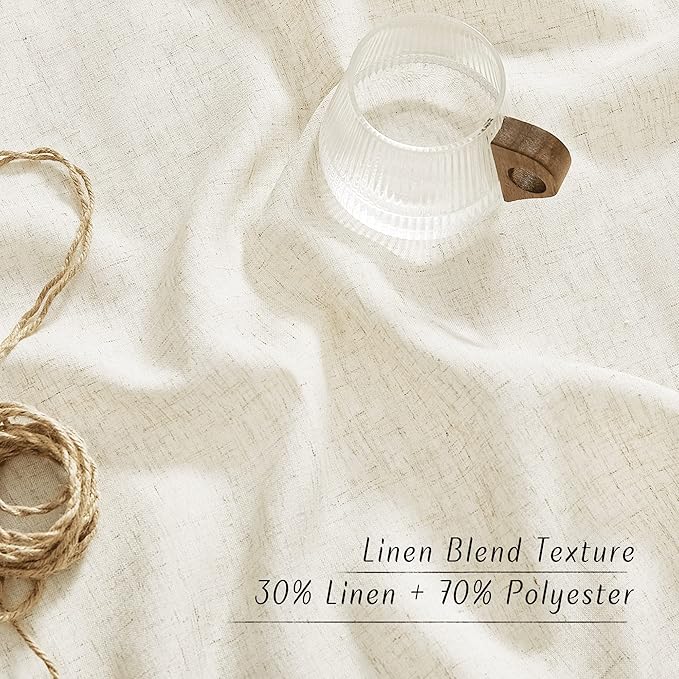 NICETOWN Textured Linen Sheer 108 inch Curtains for Living Room, Grommet Privacy Translucent with Light Filter Thick Flax Sheer Drapes for Bedroom, Natural, W55 x L108, 2 Panels