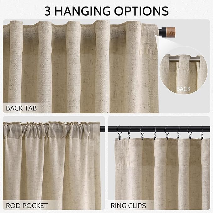 Taupe Burlywood Curtains 120 Inches Long for Living Room Linen Textured Rustic Farmhouse Privacy Sheer Curtains Back Tab Extra Long Floor to Ceiling Curtain for Bedroom Office 52x120, 2 Panels