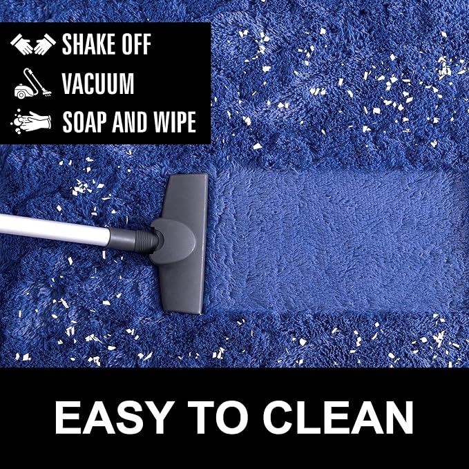 LOCHAS Ultra Soft Indoor Modern Area Rugs Fluffy Living Room Carpets for Children Bedroom Home Decor Nursery Rug 4x5.3 Feet,Light Navy