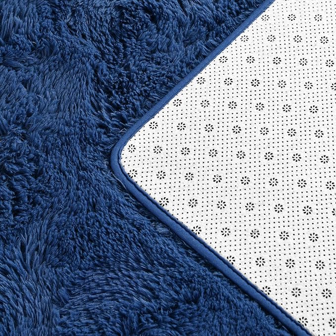 Deerhoo Large Shag Area Rugs 8 x 10, Plush Fuzzy Rugs for Living Room, Ultra Soft Fluffy Furry Rug for Bedroom, Indoor Carpet Nursery Rugs for Kids Room Home Decor,Navy Blue