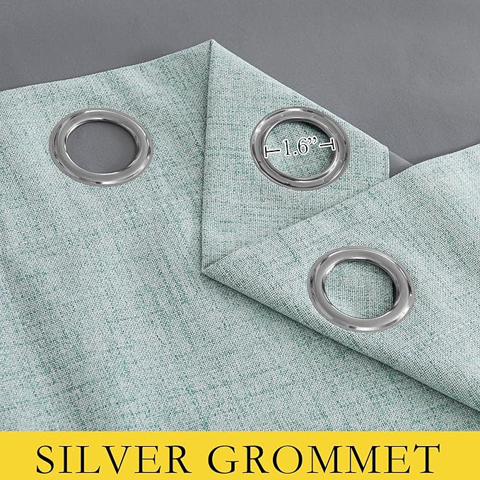 NICETOWN 100% Absolutely Blackout Linen Curtains with Thermal Insulated Liner, Seafoam Green, 42" Wide, 90" Length Energy Saving Curtains for Living Room 2 Panels Set, Vertical Blinds