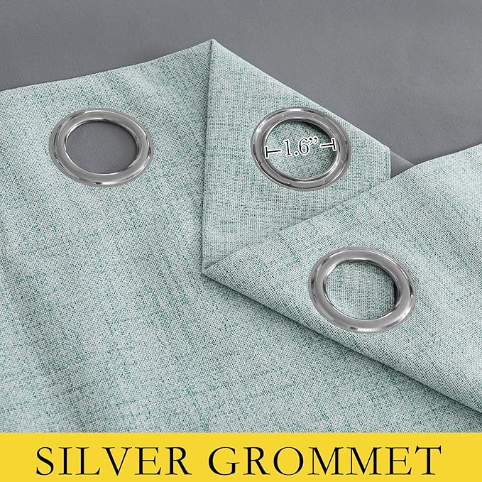 NICETOWN 100% Absolutely Blackout Linen Curtains with Thermal Insulated Liner, Seafoam Green, 62" Wide, 90" Length Energy Saving Curtains for Living Room 2 Panels Set, Vertical Blinds
