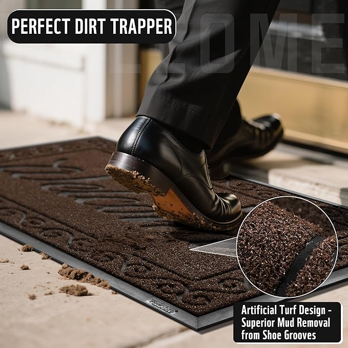 Yimobra Welcome Mat, Heavy Duty Sturdy Door Mats for Home Entrance Outdoor Indoor, Front Doormat for Outside Patio Floor Entry Porch Garage Office, Waterproof, Low Profile, 60 x 36, Coffee