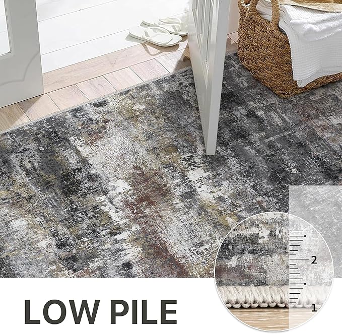 Runner Rug for Hallway Kitchen, 2x5 Machine Washable Runners Rug for Entryway, Soft Modern Abstract Throw Rugs, Low Pile Floor Cover with Non Slip Backing, Dark Gray