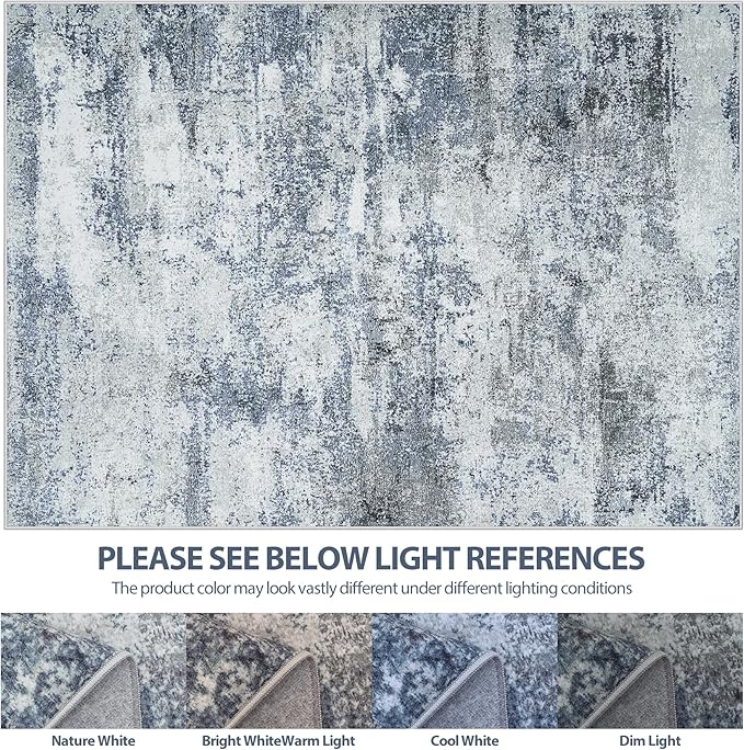 8x10 Area Rugs for Living Room Rug Washable: Abstract Large Rug for Dining Room Bedroom Carpet Non Slip 8 by 10 Indoor Modern Nursery Home Office Blue Grey