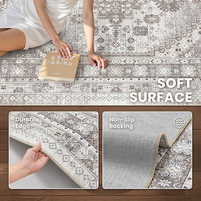 zesthome 2x6 Runner Rug for Hallways, Machine Washable Rug, Non Slip Vintage Low Pile Runners, Stain Resistant Runners for Entryway, Kitchen, Bathroom, Laundry Room, Corridor