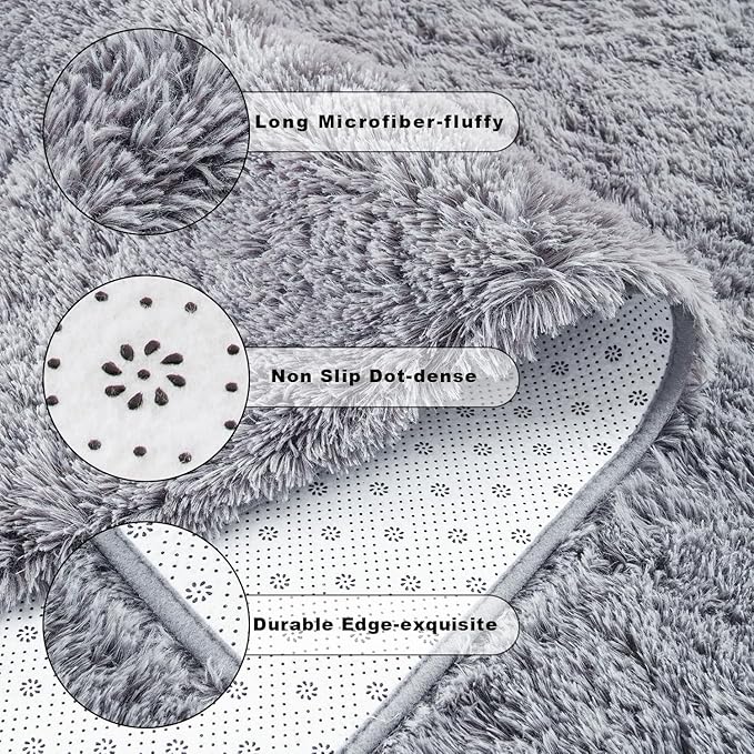 Chicrug Soft Area Rugs for Bedroom Living Room Plush Fluffy Rug 6x9 Feet, Shag Furry Area Rug Carpet Non Shedding for Nursery Children Kids Girls Room Home Decorative, Grey
