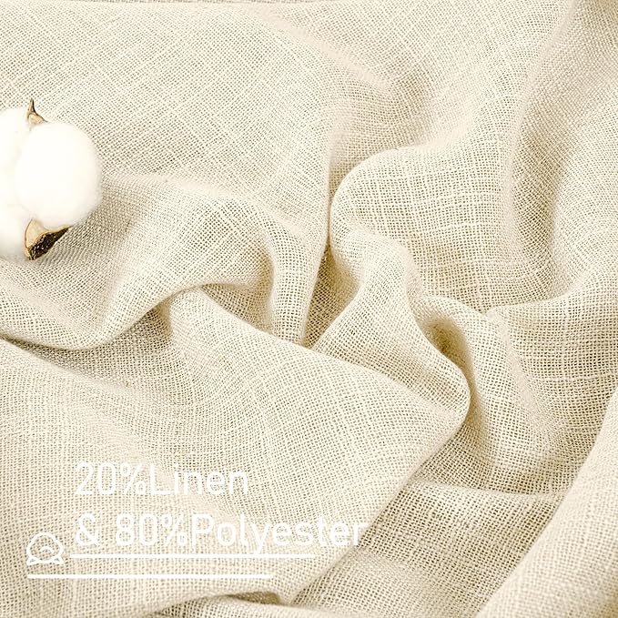 LAMIT Extra Wide Linen Curtains for Bedroom, Natural Light Filtering Faux Linen Textured Panels Semi Sheer Back Tab and Rod Pocket Boho Drapes for Living Room/Farmhouse, 2 Panels, Beige, 60 x 84 Inch