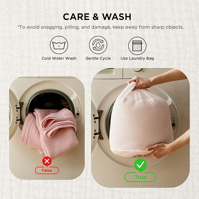 Bedsure 100% Cotton Muslin Blanket Queen Size for Bed - 4-Layer Breathable and Lightweight Thin Soft Summer Gauze Muslin Blankets for Adults, Pink, 90x90 Inches