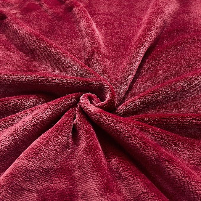 TASTHROW Large Flannel Fleece Throw Blanket, 90×108 Inch - Cozy Lightweight Thick Blanket - All Seasons Suitable for Women, Men and Kids (Burgundy)