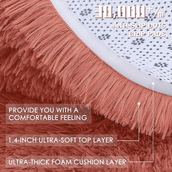 OLANLY 2x3 Machine Washable Small Bedside Rug, Soft Fluffy Shaggy Entryway Throw Rugs for Bedroom, Living Room, Indoor Floor Carpet for Kids Girls and Boys, Home Decor Aesthetic, Rust Red