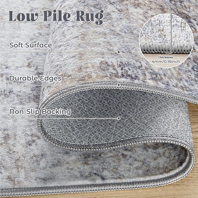 XLUEZ 2x8 Runner Rug for Hallway, Washable Modern Abstract Runner Rugs Neutral Soft Non Slip Kids Rug Stain Resistant Indoor Runners for Entryway Bedroom Kitchen Laundry Room(Bluegrey, 2'x8')