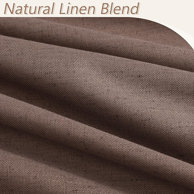 Guken Mocha Mousse 100% Blackout Linen Curtains 96 Inch Length 2 Panels Set for Living Room Bedroom Back Tab/Rod Pocket Thermal Insulated Farmhouse Black Out Drapes Room Darkening,52x96