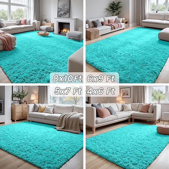 4x6 Area Rugs for Living Room Rug: Soft Fluffy Shag Teal Blue Rugs for Bedroom, Non-Slip Large Fuzzy Plush Rug Indoor Floor Carpet for Nursery Kids Boys Girls Room, Dorms, Playroom, Modern Home Decor