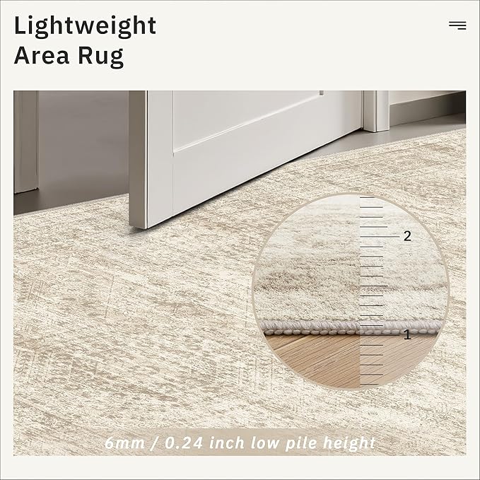 8x8 Beige Round Rug 8ft Living Room Circle Rug Vintage Round Area Rug Non Slip Indoor Carpet for Apartment