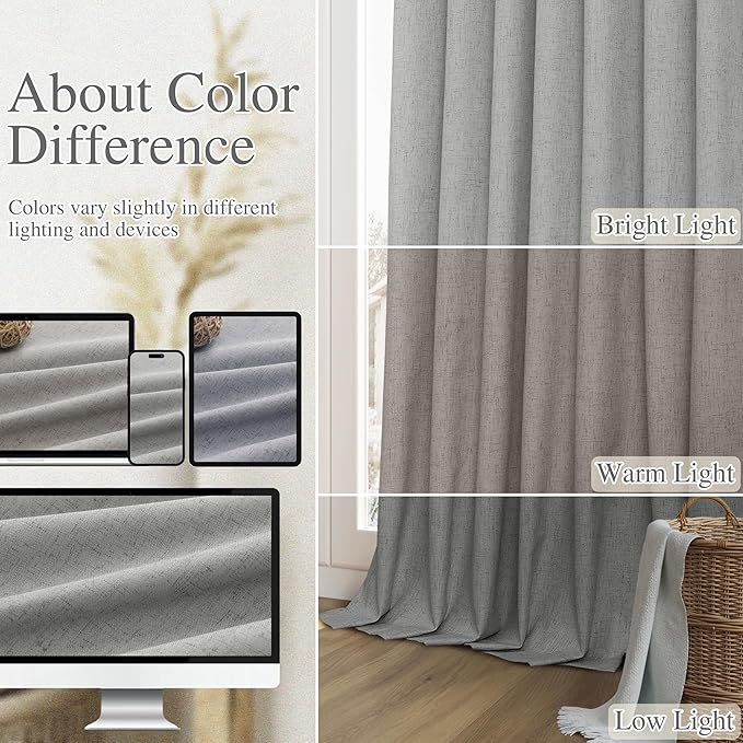 Guken 100% Blackout Linen Curtains 72 Inch Length 2 Panels Set for Living Room Bedroom Back Tab Thermal Insulated Black Out Linen Drapes Room Darkening Window Curtains,Dark Grey