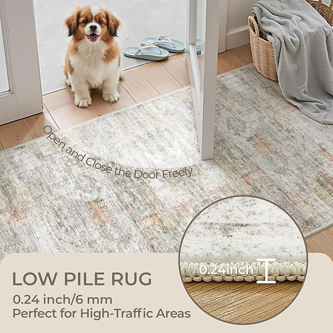 Kitchen Runner Rug Non Slip - 2.5 x 8 Runners for Hallways, Entryway, Bedroom, Washable Runner Rugs for Bathroom, Laundry Room, Low Pile Soft Vintage Area Rug(2.5'x8', Grey/Rust)
