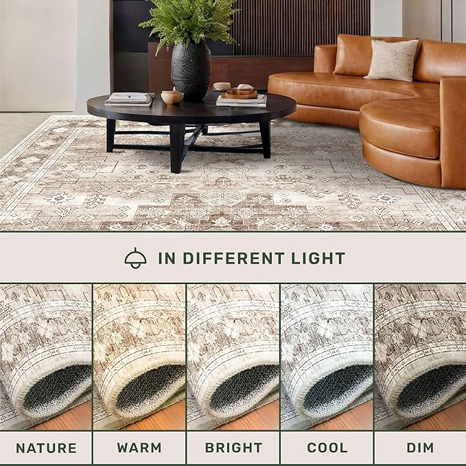 Beige Washable 2'6"x10' Extra Long Runner Rugs for Hallways, Non Slip Indoor Floor Mats for Entryway, Stain Resistant Long Floor Rug, Neutral Boho Floral Decor (2'6"x10' Beige/Latte)