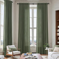 Extended Curtain Olive Green Linen Sheer Curtains for Living Room 2 Panels Set 122 Inch Length Back Tab Light Filtering & Breathability Semi Sheer Curtain Drapes for Bedroom Living Room 52x122