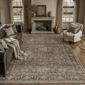 9x12 Washable Area Rug for Living Room Bedroom Vintage Brown Non Slip Carpet Traditional Retro Soft Low Pile Large Throw Rug for Dining Room Kitchen Office Indoor