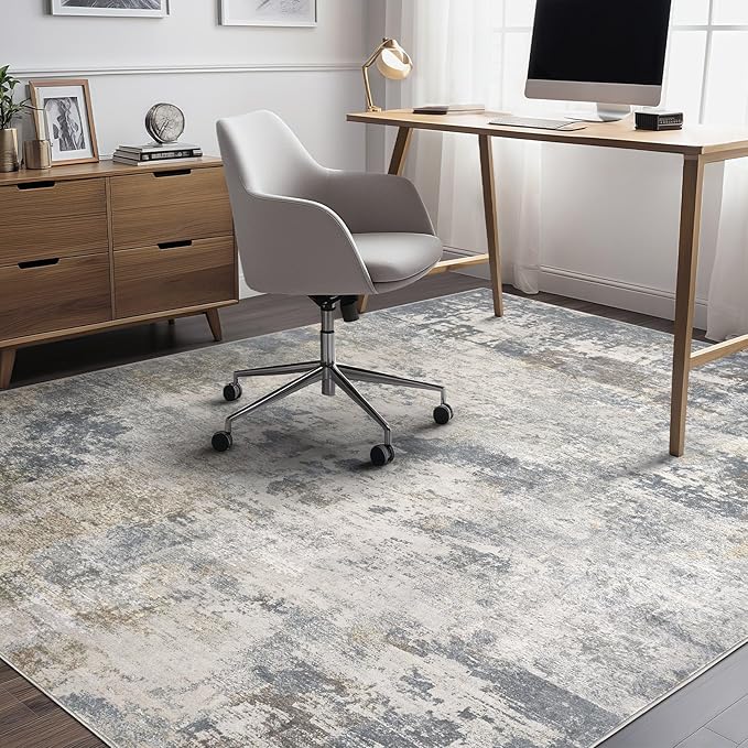 UERMEI 5x7 Area Rug Living Room Rugs - Washable Neutral Modern Abstract Soft Thin Large Rug Indoor Floor No Slip Rug Carpet for Bedroom Under Dining Table Home Office Decor - Blue Grey