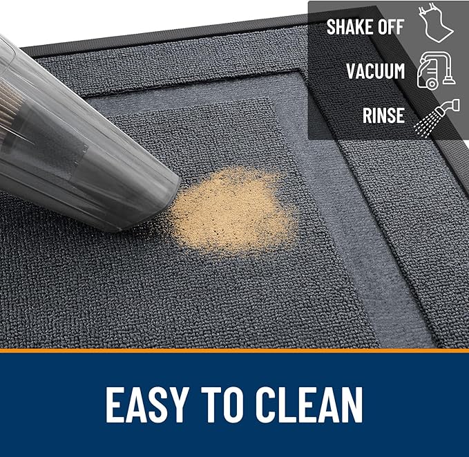 OLANLY Front Door Mat Indoor Outdoor Entrance, Waterproof All-Season, All-Weather Doormat, Sturdy Natural Rubber, Low Profile, Easy Clean Patio Porch Entryway Mat, 33x21, Charcoal Gray