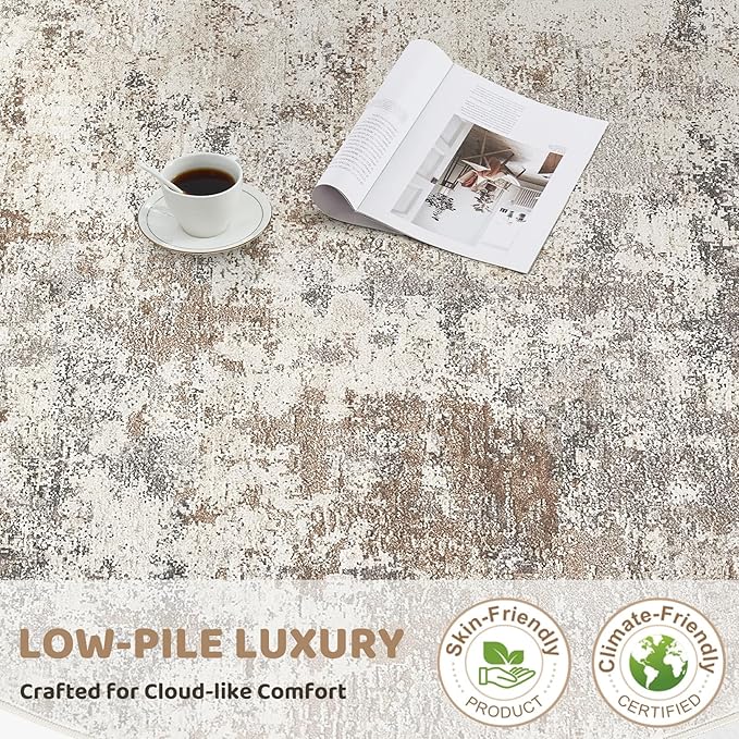 UERMEI 3X8 Washable Runner Rug for Hallway: Soft Neutral Modern Abstract Area Rug - Non-Slip Low Pile Long Throw Indoor Carpet for Kitchen Entryway Kitchen Bedroom Laundry Bathroom - Brown Grey