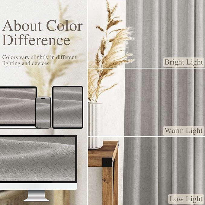 Nanspring Light Gray Linen Curtains for Living Room 120 Inches Long Back Tab Light Filtering Semi Sheer Curtain Extra Long Simple Modern Floor to Ceiling Grey Drapes for Bedroom 52x120, 2 Panels
