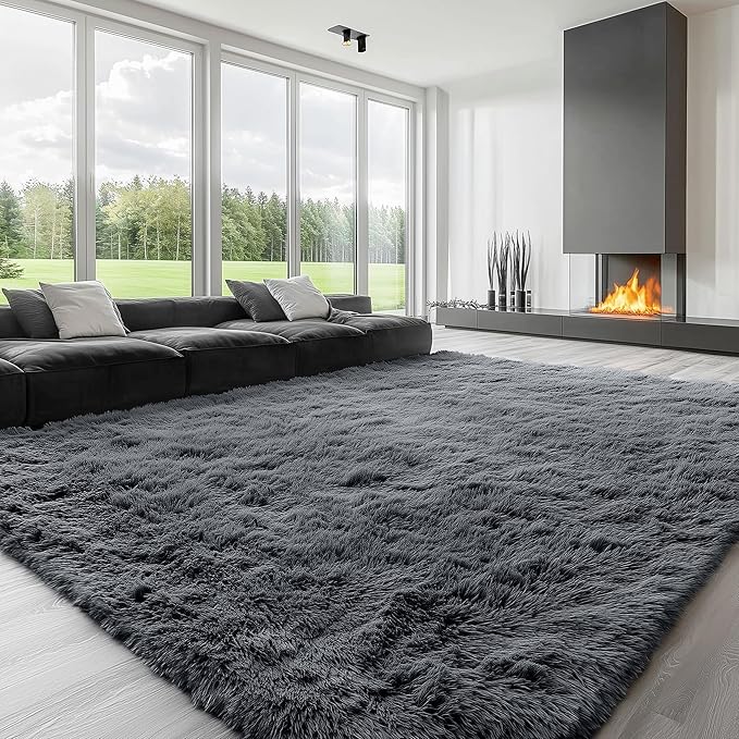 OLANLY 8x11 Machine Washable Large Area Rugs for Living Room, Bedroom, Soft Fluffy Shaggy Bedside Rug, Indoor Floor Carpet for Kids Girls and Boys, Dorms, Nursery, Home Decor Aesthetic, Grey