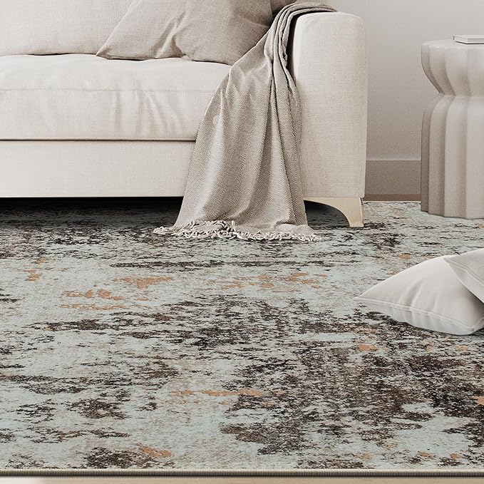9x12 Area Rugs for Living Room Rug Washable: Abstract Large Rug for Dining Room Bedroom Carpet Non Slip 9 by 12 Indoor Modern Nursery Home Office Brown Beige