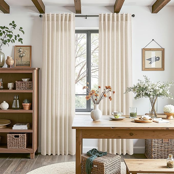 Nanspring 108 Inch Long Curtains for Living Room Cream Beige Linen Modern Farmhouse Decor Light Filtering Semi Sheer Curtain Back Tab Luxury Floor to Ceiling High Window for Bedroom 52x108, 2 Panels