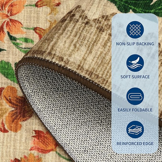 GarveeHome Floral Rug 2.5x8 Runners for Hallways, Boho Kitchen Runner Rugs Non Slip Bath Runners, Vintage Washable Runner Rug for Bedroom, Soft Long Rugs for Entryway Bathroom Laundry Dorm, Beige