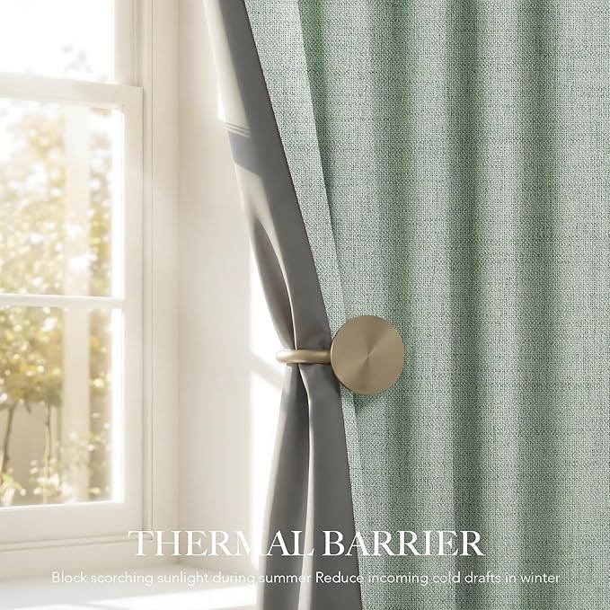 RYB HOME Sage Green 100% Blackout Curtains 108 inches Long, Thermal Insulated Linen Texture Drapes for Bedroom/Living Room, Elegant Farmhouse Curtains Back Tab&Rod Pocket, W52xL108, 2 Panels