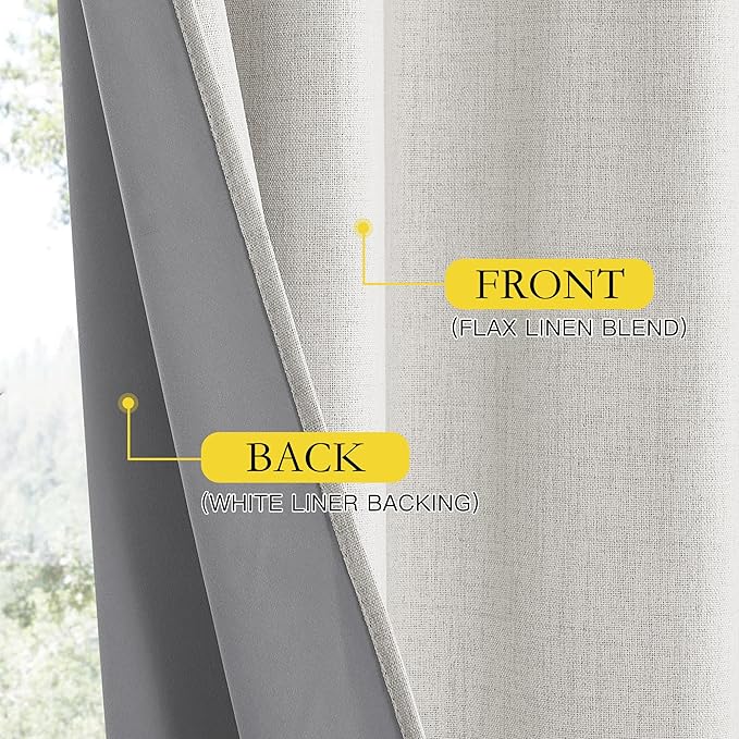 NICETOWN Snowbound Vintage Linen 100% Blackout Curtains for Living Room, Thermal Insulated Curtains 108" Long, Noise Reducing Window Treatment Drapes for Hall Room, 52" Wide Per Panel, Set of 2
