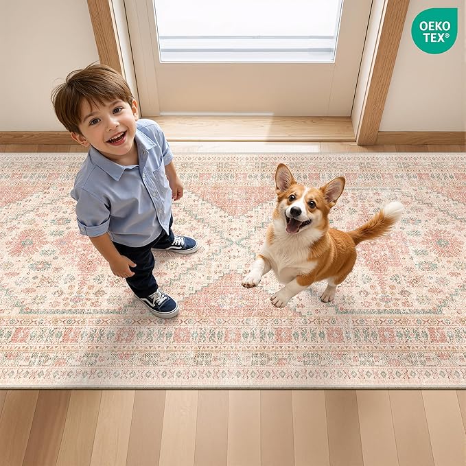 Kitchen Runner Rug Non Slip Washable 2.5x10, Soft Ultra-Thin Entryway Rug Runners for Hallways, Carpet Runner for Living Room,Kitchen, Laundry, Bathroom(Pink,2.5'x10')
