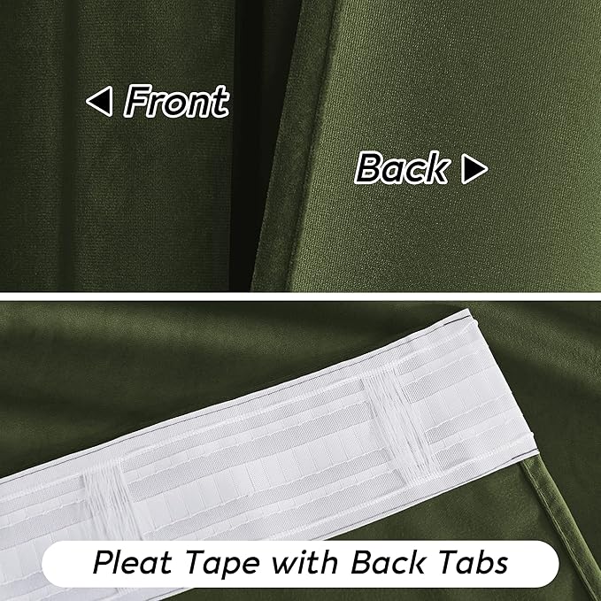 RYB HOME Olive Green Velvet Curtains 63 inches Length with Hook Tape, Thermal Insulated Privacy Protect Decorative Drapes for Bathroom Window, W 42 x L 63 inches, 2 Panels Set