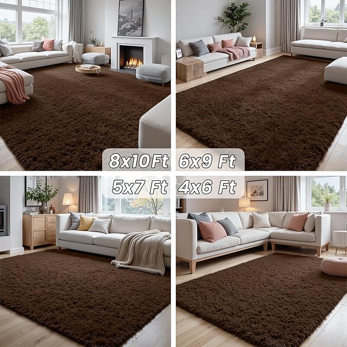 6x9 Area Rugs for Living Room Rug: Soft Fluffy Shag Brown Rugs for Bedroom, Non-Slip Large Fuzzy Plush Rug Indoor Floor Carpet for Nursery Kids Boys Girls Room, Dorms, Playroom, Modern Home Decor