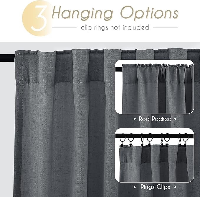 Dark Gray Curtains for Living Room Back Tab Modern Farmhouse Semi Sheer Gray Curtains 84 inches Long 2 Panels Set Muted Neutral Window Curtain for Dining Room Bedroom 52x84