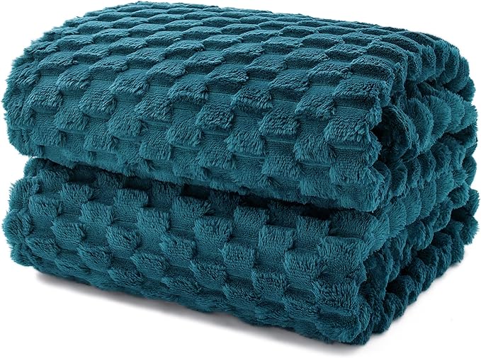 EXQ Home Fleece Blanket Twin Size for Couch or Bed - 3D Imitation Turtle Shell Jacquard Decorative Blankets - Cozy Soft Fuzzy Flannel Blanket Suitable for All Seasons(60"×80",Teal)