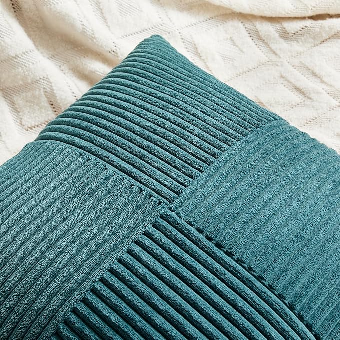 Fancy Homi 2 Packs Teal Lumbar Decorative Throw Pillow Covers 20x28 Inch for Living Room Couch Bed Sofa, Rustic Farmhouse Boho Home Decor, Soft Striped Corduroy Rectangle Accent Cushion Case 50x70 cm