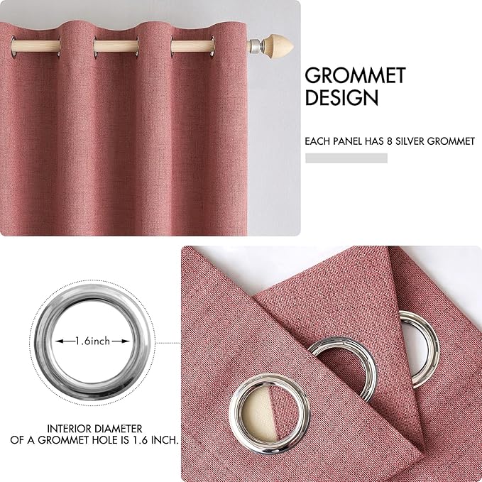 MIULEE 100% Blackout Linen Textured Curtains for Bedroom Solid Thermal Insulated Dusty Rose Grommet Room Darkening Curtains & Drapes Luxury Decor for Living Room Nursery 52 x 45 Inch (2 Panels)