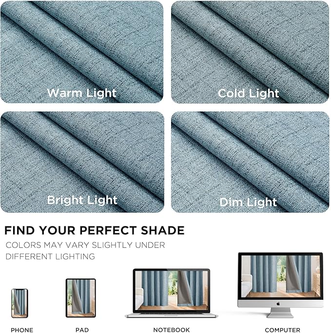 Joydeco Blackout Curtains for Bedroom - 63 Inch Long 100% Light Blocking 2 Panels Sky Blue Drapes, Thermal Insulated Room Darkening Curtains, Linen Textured for Living Room, Rod Pocket & Back Tabs